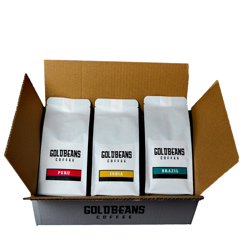 Probierpaket Origin Coffee, ganze Bohne von Goldbeans Coffee